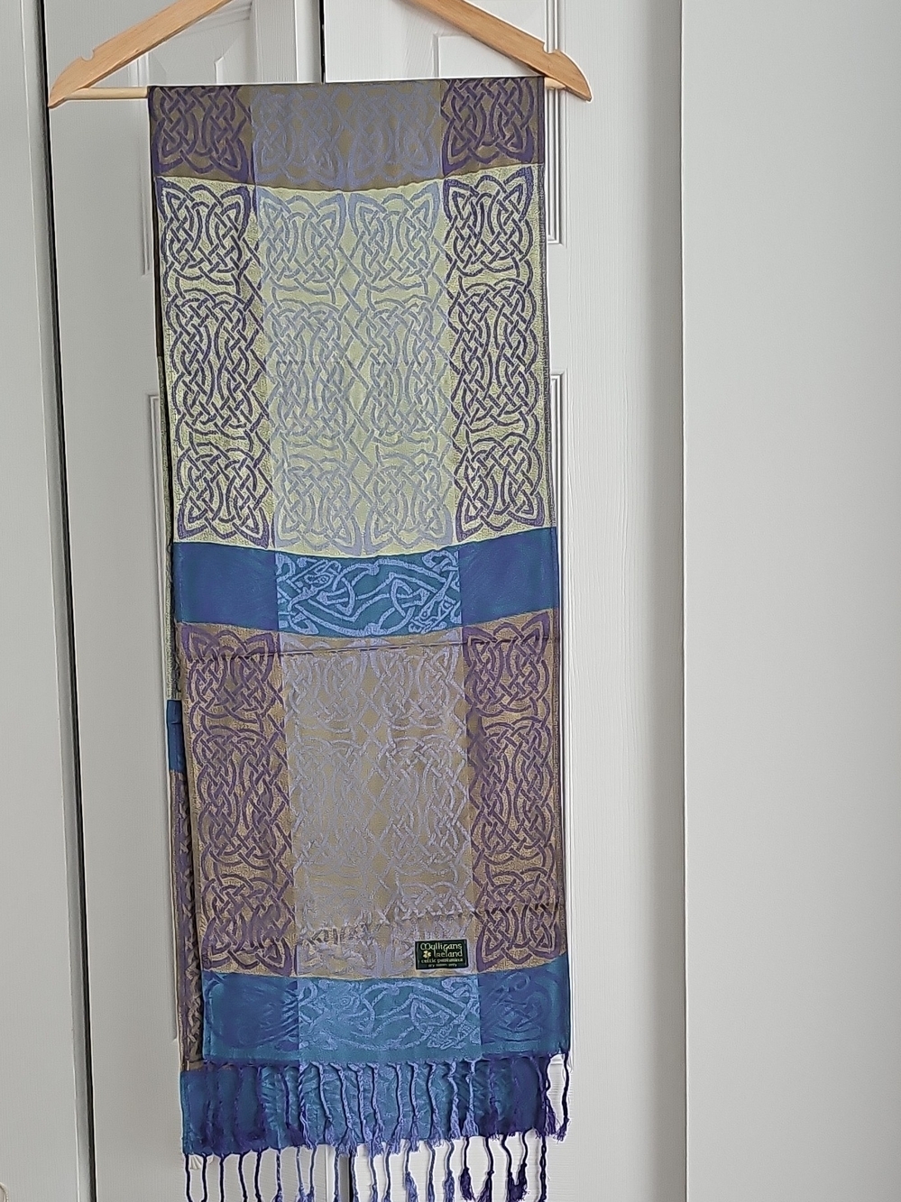 Silk-Blend Celtic Pattern Scarf - Blue & Purple
